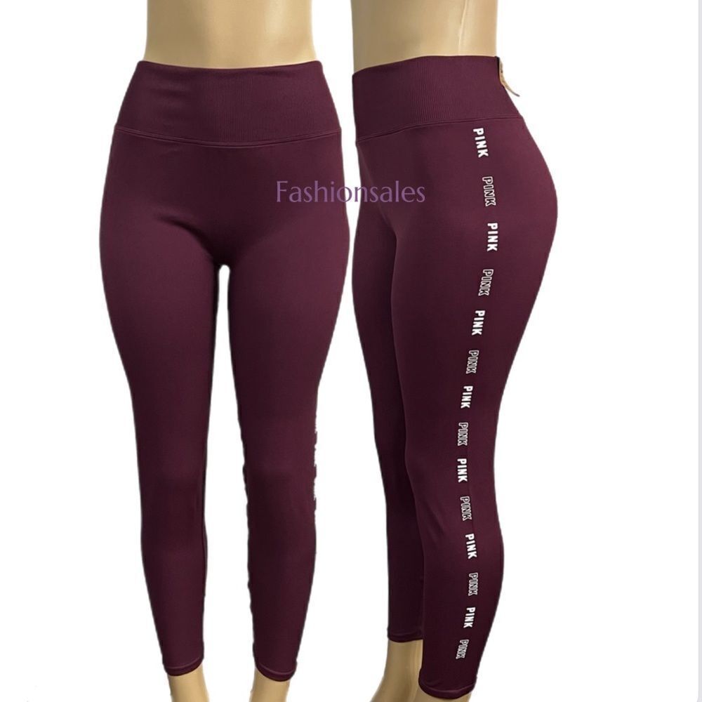 Victorias Secret PINK Seamless Workout Tight High Waist Full length burgundy